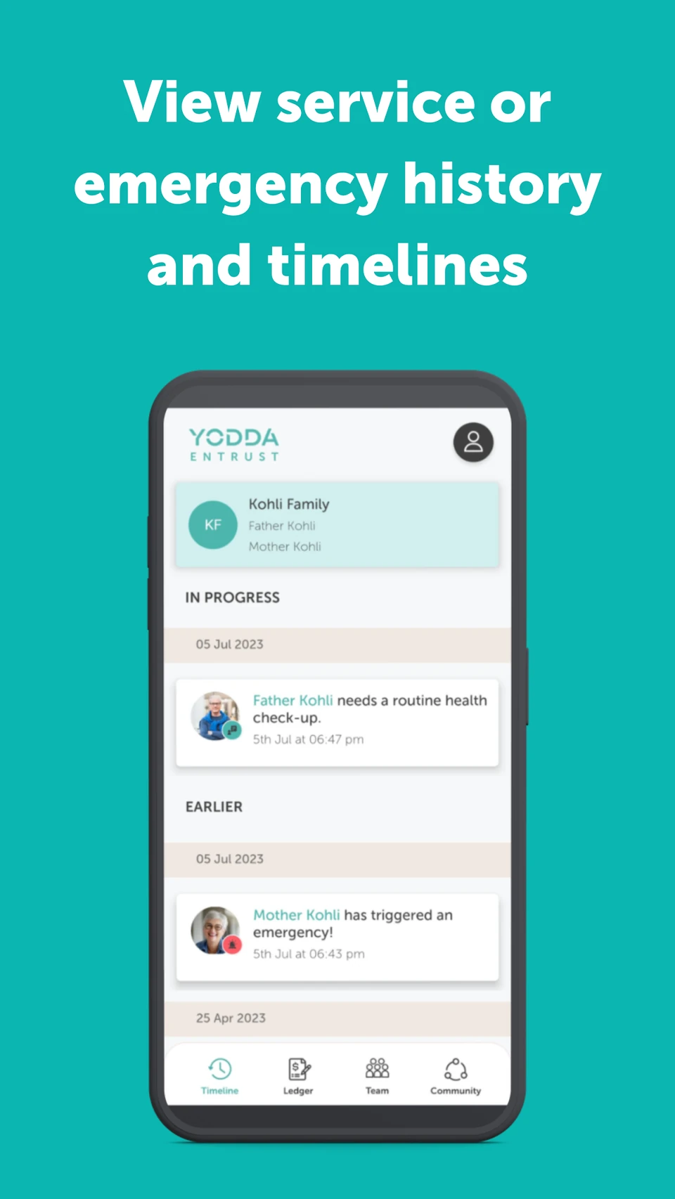 Yodda Entrust request history for an authorised family member or sponsor